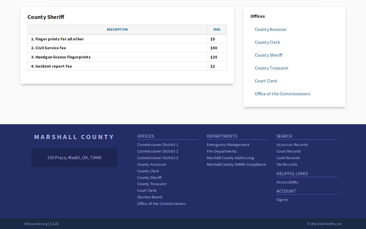 Marshall County released inmate record fee list