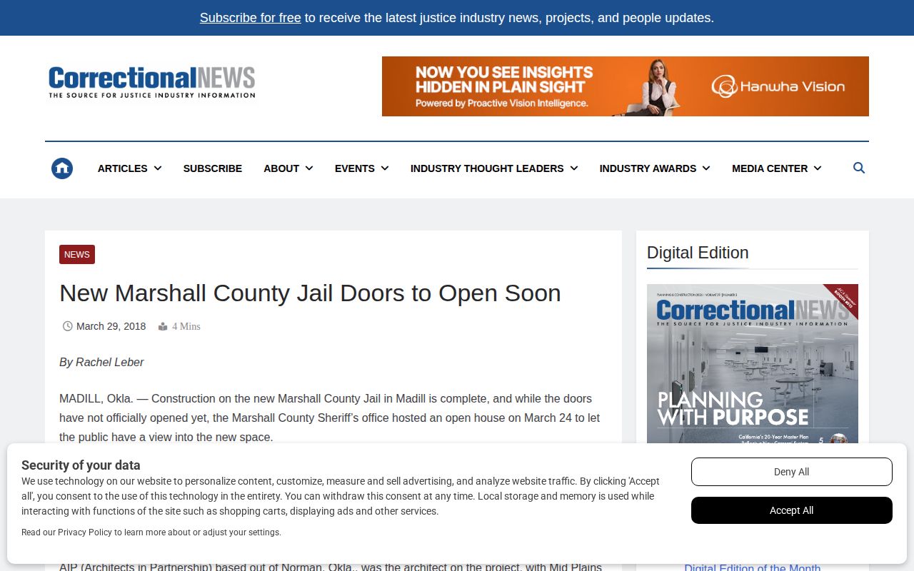 Marshall County Jail replacement facility release records context